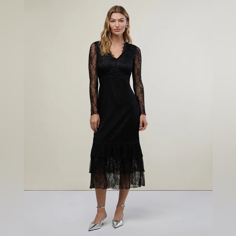 Rachel Parcell Black Lace Tiered Midi Dress – Size XS